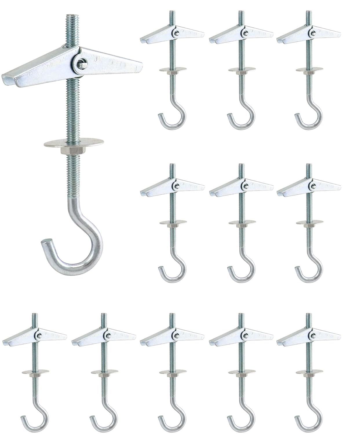Ceiling Hooks, 12 Packs 3-9/16" Spring Toggle Wing Bolts Wall Fixing Heavy Duty Pothook for Hanging Plants, Swag Hooks Plant Hooks Toggle Hooks