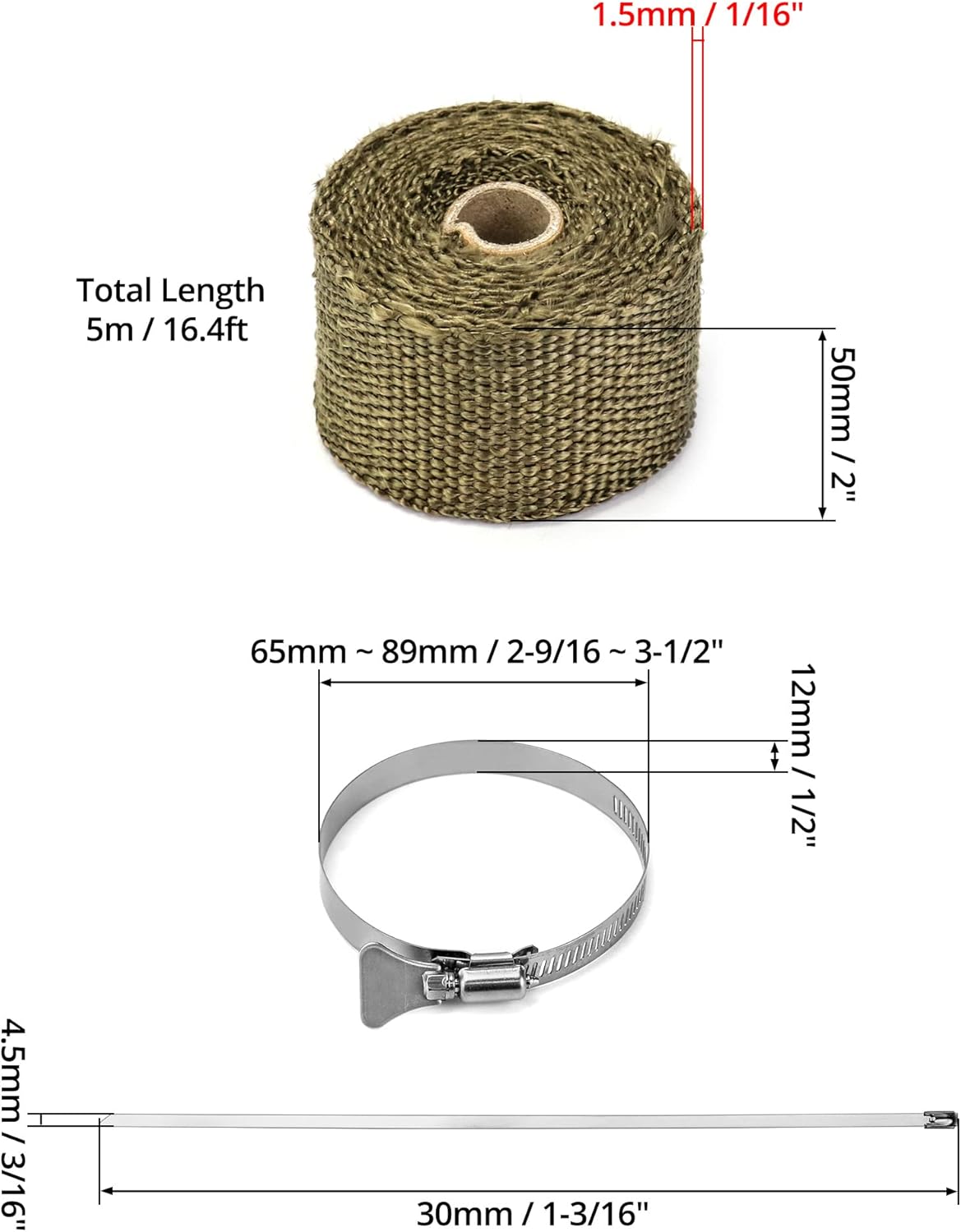 Fireproof Pipe Wrap, Pipe Insulation Webbing Anti-Scald Chimney Ribbon Furnace Flue Protector with 2 Clips