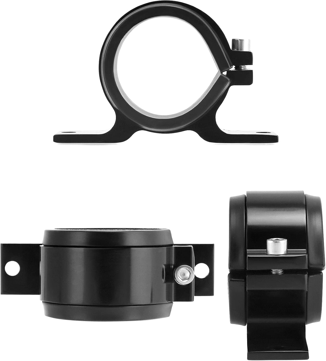 Fuel Pump Clamp Holder, 2 Pack 50mm Fuel Filter Mounting Bracket, Premium Aluminum Alloy Oil/Fuel Pump Mounting Bracket, Secure Filter Clamp Cradle, Sleek Black Design