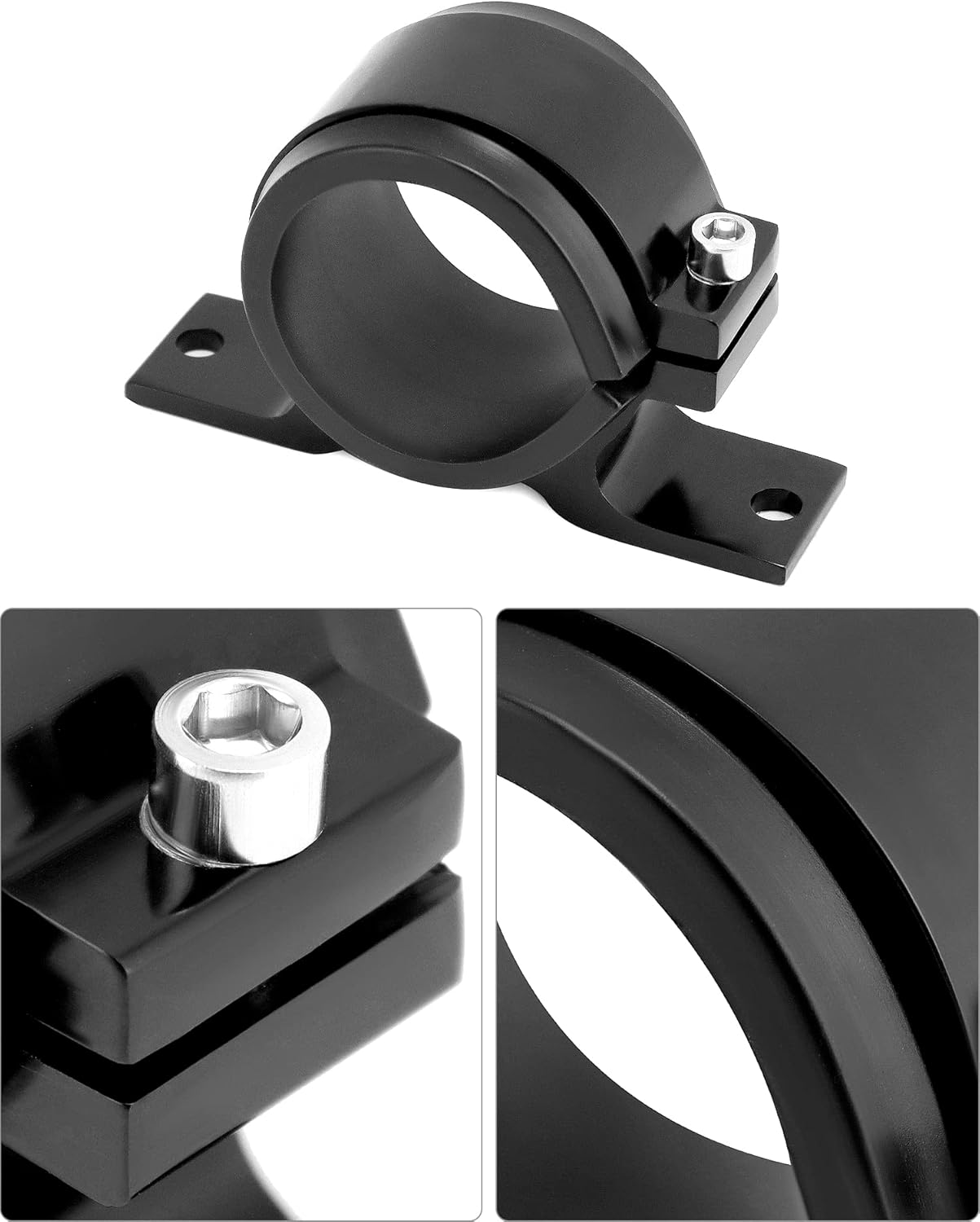 Fuel Pump Clamp Holder, 2 Pack 50mm Fuel Filter Mounting Bracket, Premium Aluminum Alloy Oil/Fuel Pump Mounting Bracket, Secure Filter Clamp Cradle, Sleek Black Design