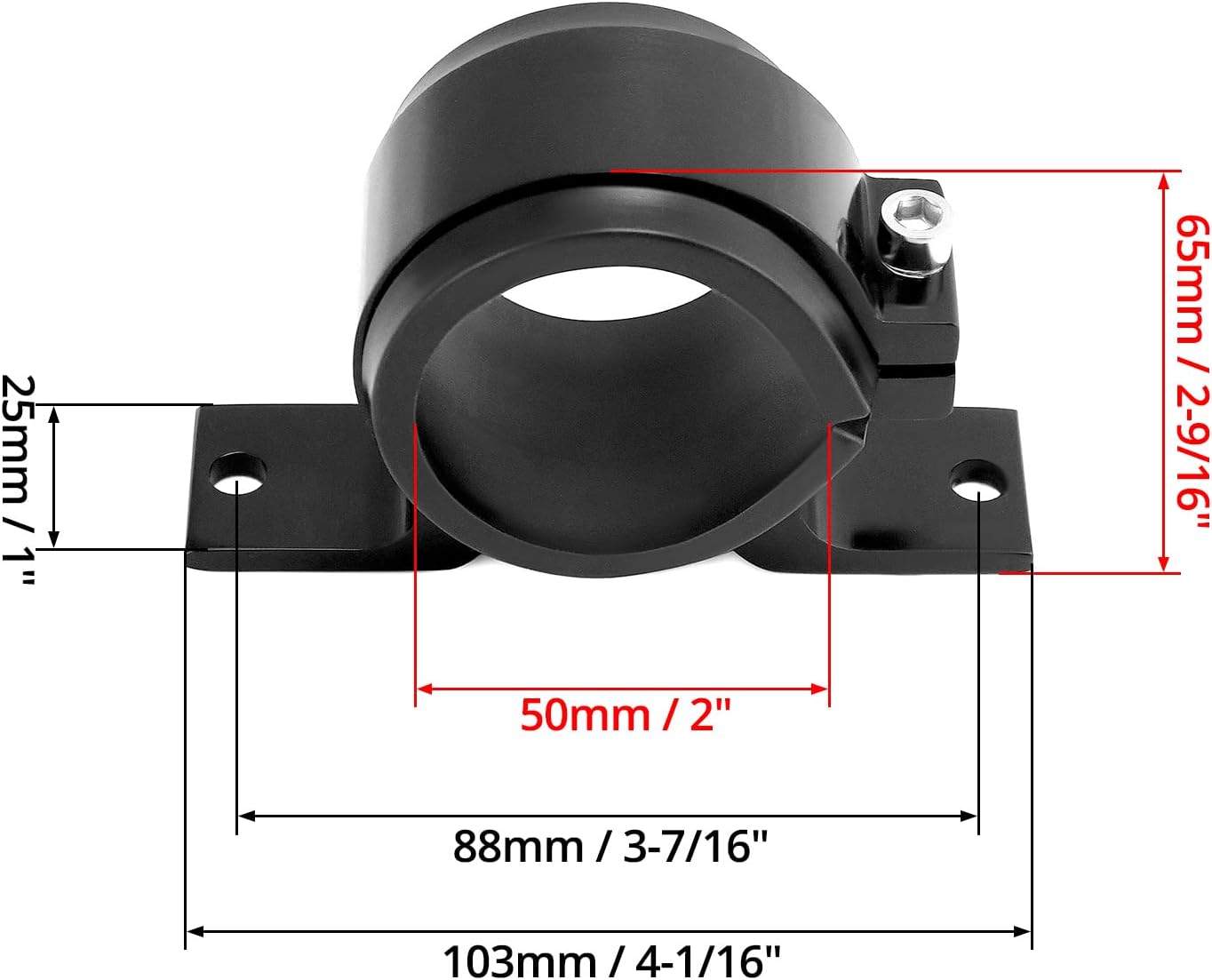 Fuel Pump Clamp Holder, 2 Pack 50mm Fuel Filter Mounting Bracket, Premium Aluminum Alloy Oil/Fuel Pump Mounting Bracket, Secure Filter Clamp Cradle, Sleek Black Design
