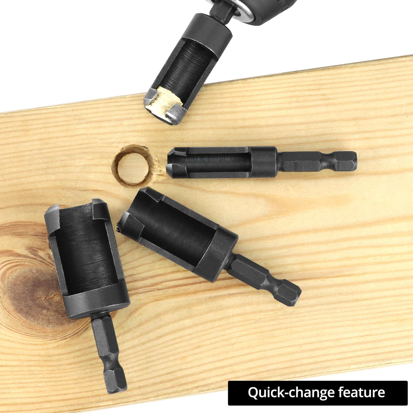 Wood Plug Cutter Drill Bit Set, 8Pcs, Includes 1/4", 5/16", 3/8", 1/2" Sizes, 1/4 Inch Hex Shank