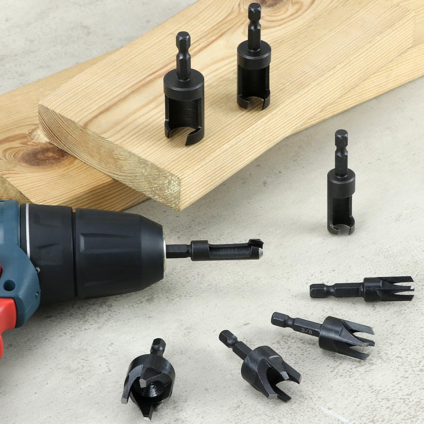 Wood Plug Cutter Drill Bit Set, 8Pcs, Includes 1/4", 5/16", 3/8", 1/2" Sizes, 1/4 Inch Hex Shank