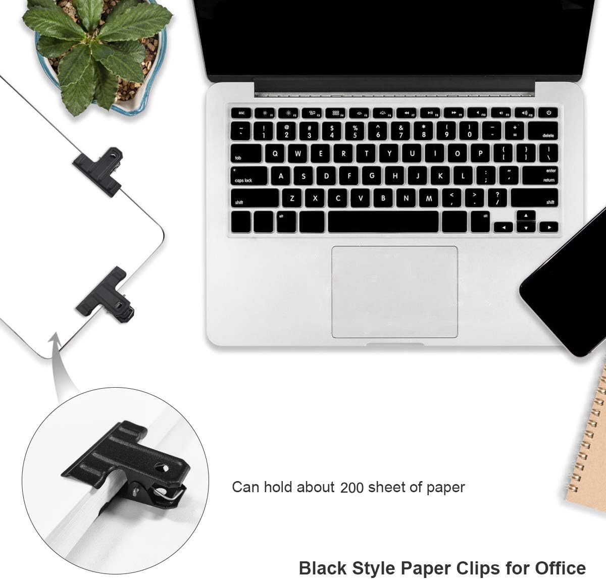 Black Large Bull Clips Thickened, 10 Pcs 3 Inch Long Metal Binder Paper Clip Clamps for Office Kitchen, Drawing Board, Art Crafts (77 mm)