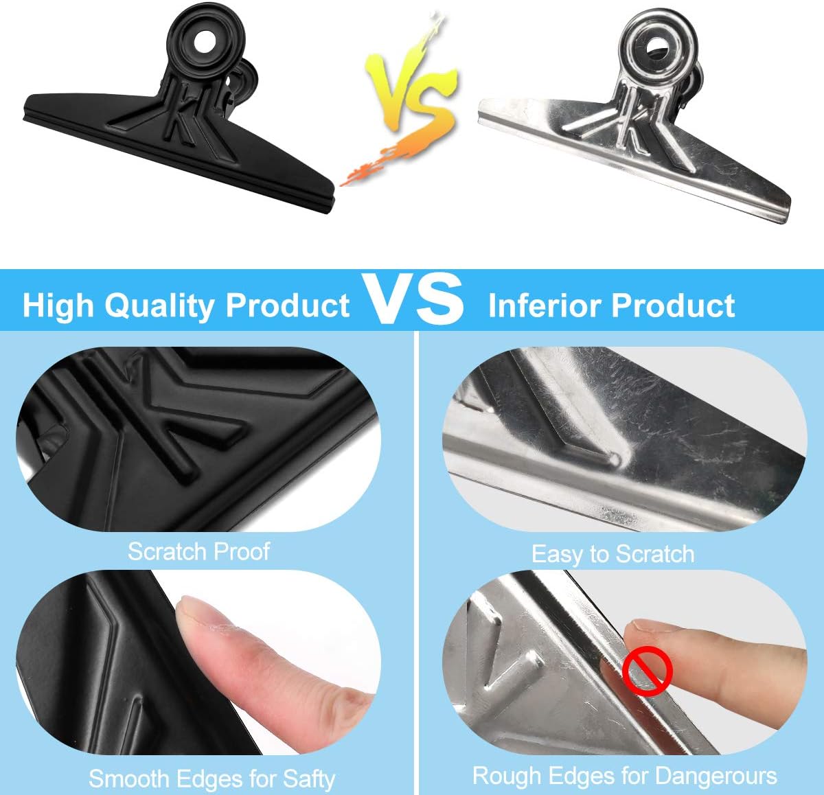 Extra Large Bulldog Clips - 2 PCS 20cm Long Jumbo XL Bull Binder Paper Clip Clamps for Office (Black, 7 7/8 Inch)