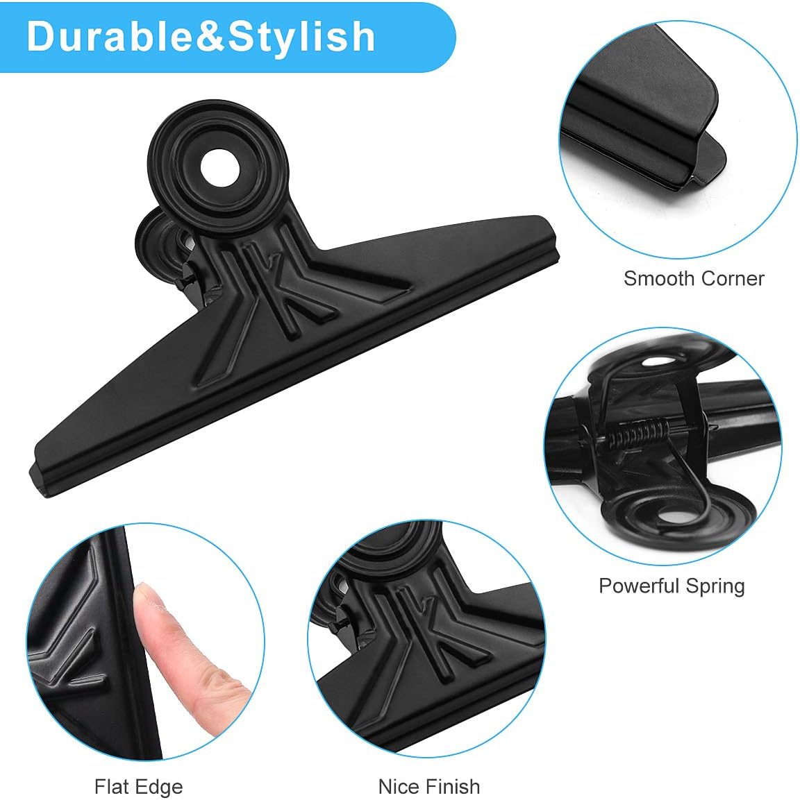 Extra Large Bulldog Clips - 2 PCS 20cm Long Jumbo XL Bull Binder Paper Clip Clamps for Office (Black, 7 7/8 Inch)