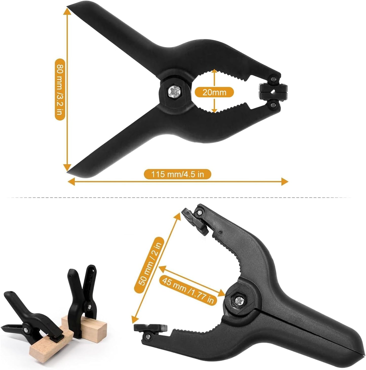 Black Plastic Spring Clamps, 8 Pack 4.5 Inch Large Nylon Spring Clips Heavy Duty Clamp with Metal Pins for Backdrop Art Crafts Woodworking Background