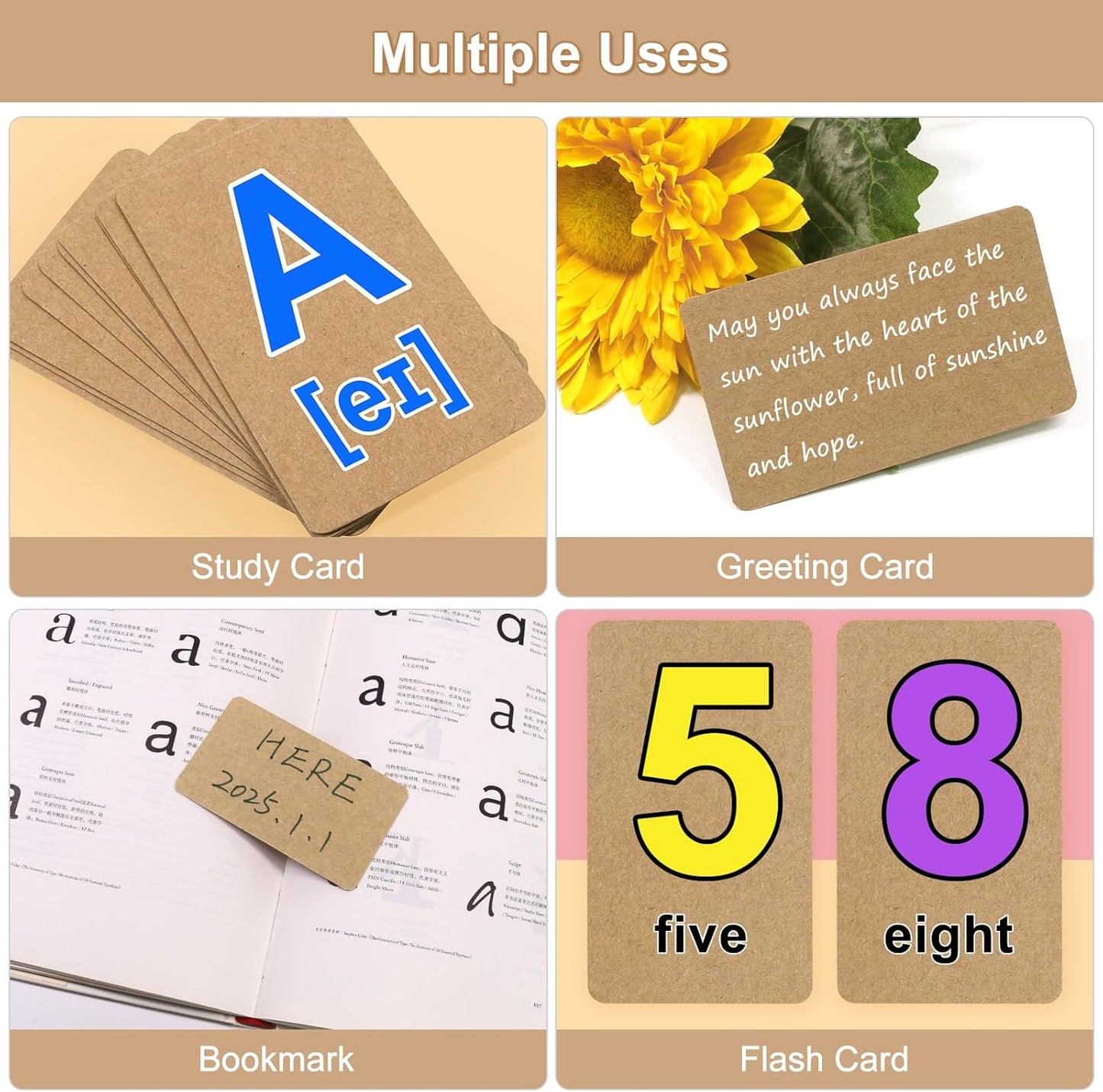 Kraft Blank Business Cards, 350 Pcs Small Manila Message Note Card Paper Tags, 3.5" x 2" Thank You Greeting Gift Cards