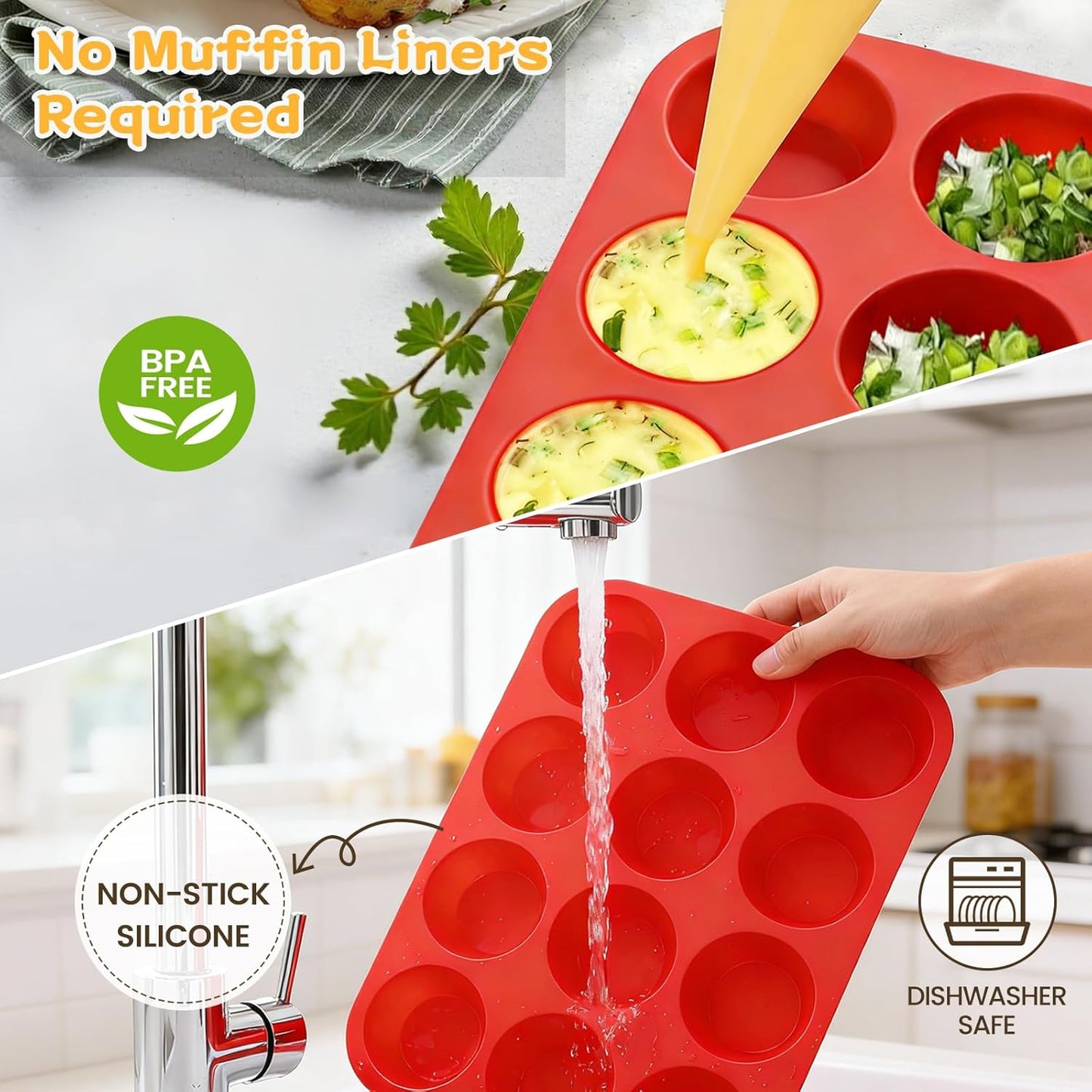 12 Cups Silicone Muffin Pan - Nonstick Cupcake Pan 1 Pack Regular Size Silicone Mold for Baking