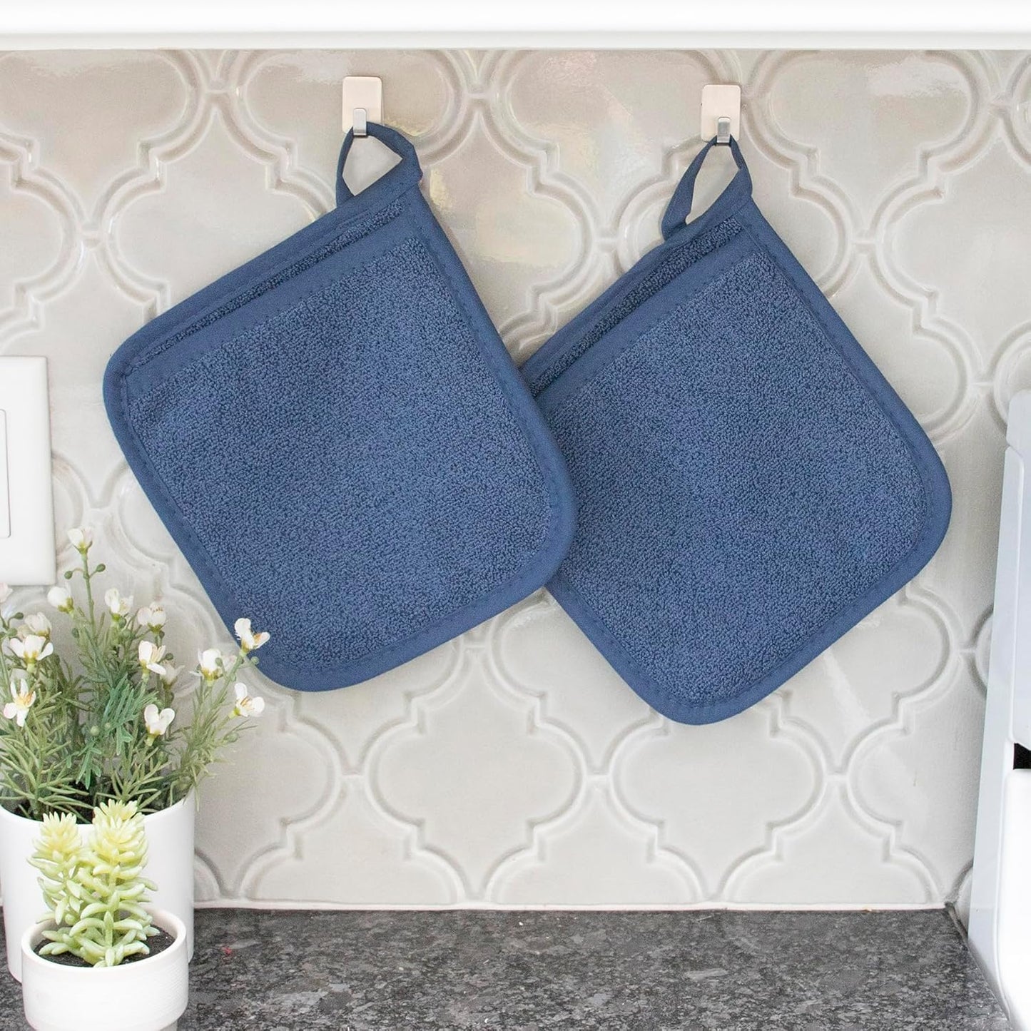 Terry Pocket Mitt & Hot Pad: Unparalleled Heat Resistant, Durable 100% Cotton – Ergonomically Designed for Optimal Grip – Easy-Care Machine Washable – 2-Pack, Federal Blue