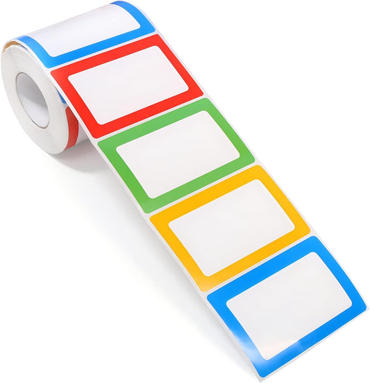 Name Tag Label Stickers Colored -  500 Pcs Blank Plain Name Labels Sticker Rolls with Colorful Border for Office School (2.25" x 3.5")
