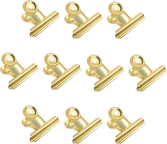 Gold Bull Hinge Paper Clips -  10 Pack 2 Inch Stainless Steel Large Metal Binder Clips for Pictures Photos, Home Kitchen, Office Supplies (50 mm)