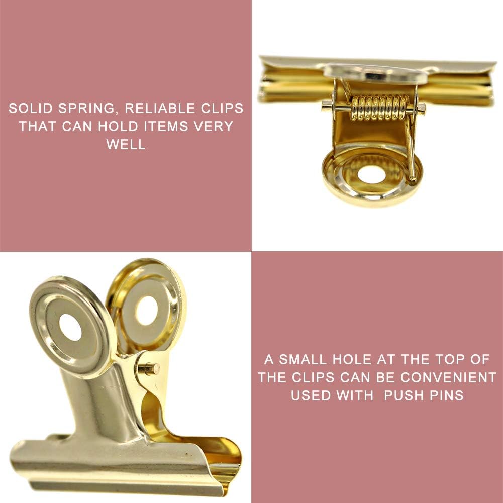 Gold Bull Hinge Paper Clips -  10 Pack 2 Inch Stainless Steel Large Metal Binder Clips for Pictures Photos, Home Kitchen, Office Supplies (50 mm)