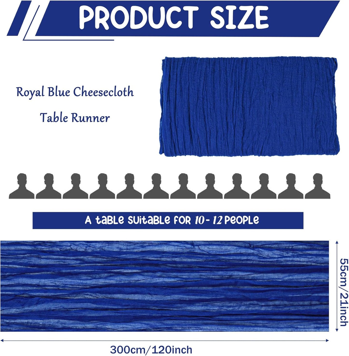 2 Pack 120 Inch Royal Blue Cheesecloth Table Runner Boho Rustic Gauze Sheer Romantic 10 FT Long Cheese Cloth Table Runner for Bridal Baby Shower Wedding Party Birthday Holiday Home Easter Decor