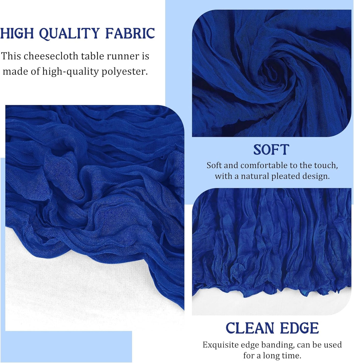 2 Pack 120 Inch Royal Blue Cheesecloth Table Runner Boho Rustic Gauze Sheer Romantic 10 FT Long Cheese Cloth Table Runner for Bridal Baby Shower Wedding Party Birthday Holiday Home Easter Decor