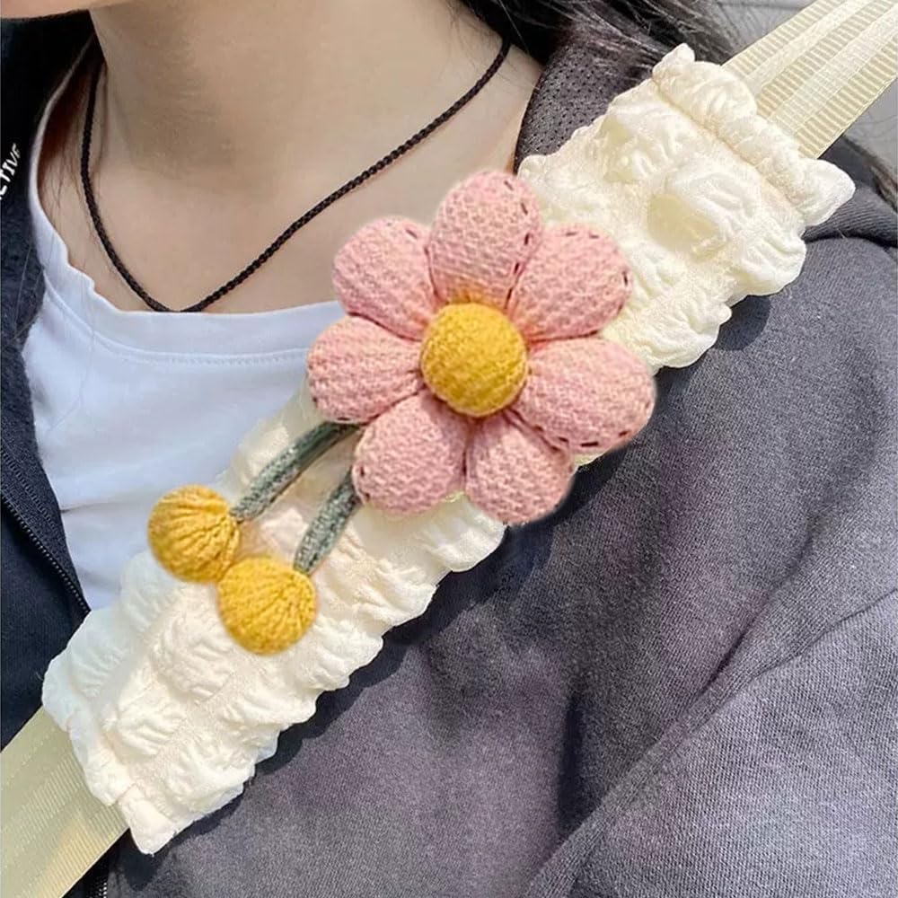 2 Pack Car Seat Belt Cover Pads, Soft Seat Belt Shoulder Pad with Petals, Cute Floral Car Seatbelt Covers Protector for Women Girls, Universal Fit for Cars (Pink)