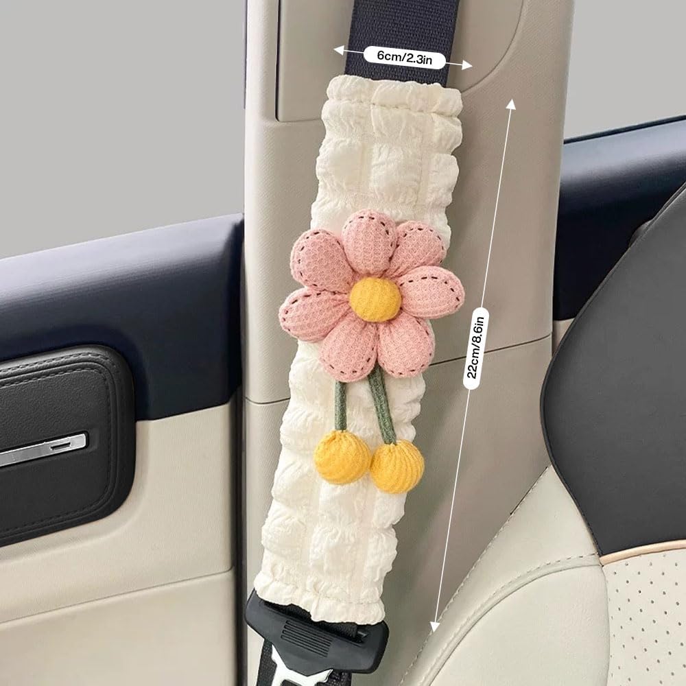 2 Pack Car Seat Belt Cover Pads, Soft Seat Belt Shoulder Pad with Petals, Cute Floral Car Seatbelt Covers Protector for Women Girls, Universal Fit for Cars (Pink)