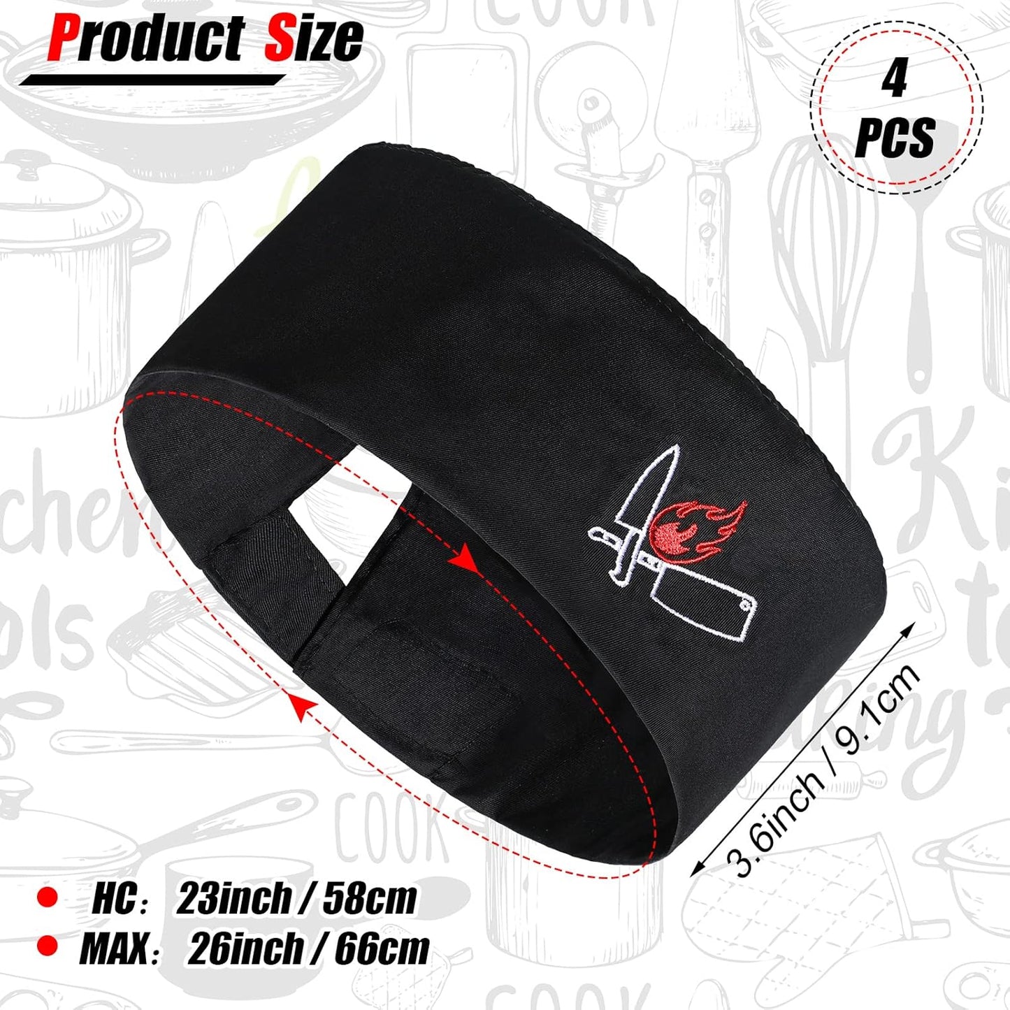 4 Pieces Unisex Chef Hat Mesh Top Skull Fabric Chef Hat Kitchen Cooking Beanie for Adults Mixed Color One Size