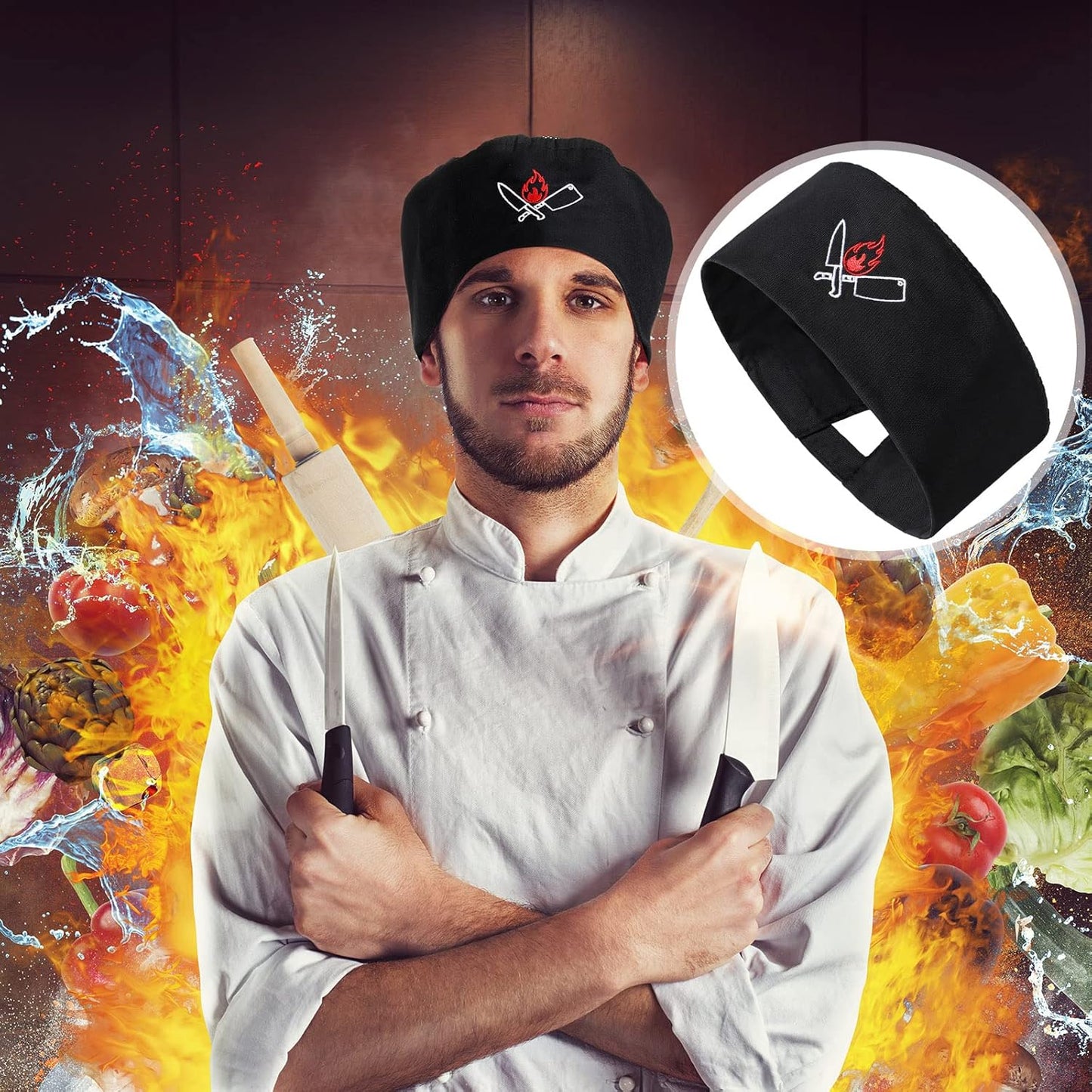 4 Pieces Unisex Chef Hat Mesh Top Skull Fabric Chef Hat Kitchen Cooking Beanie for Adults Mixed Color One Size