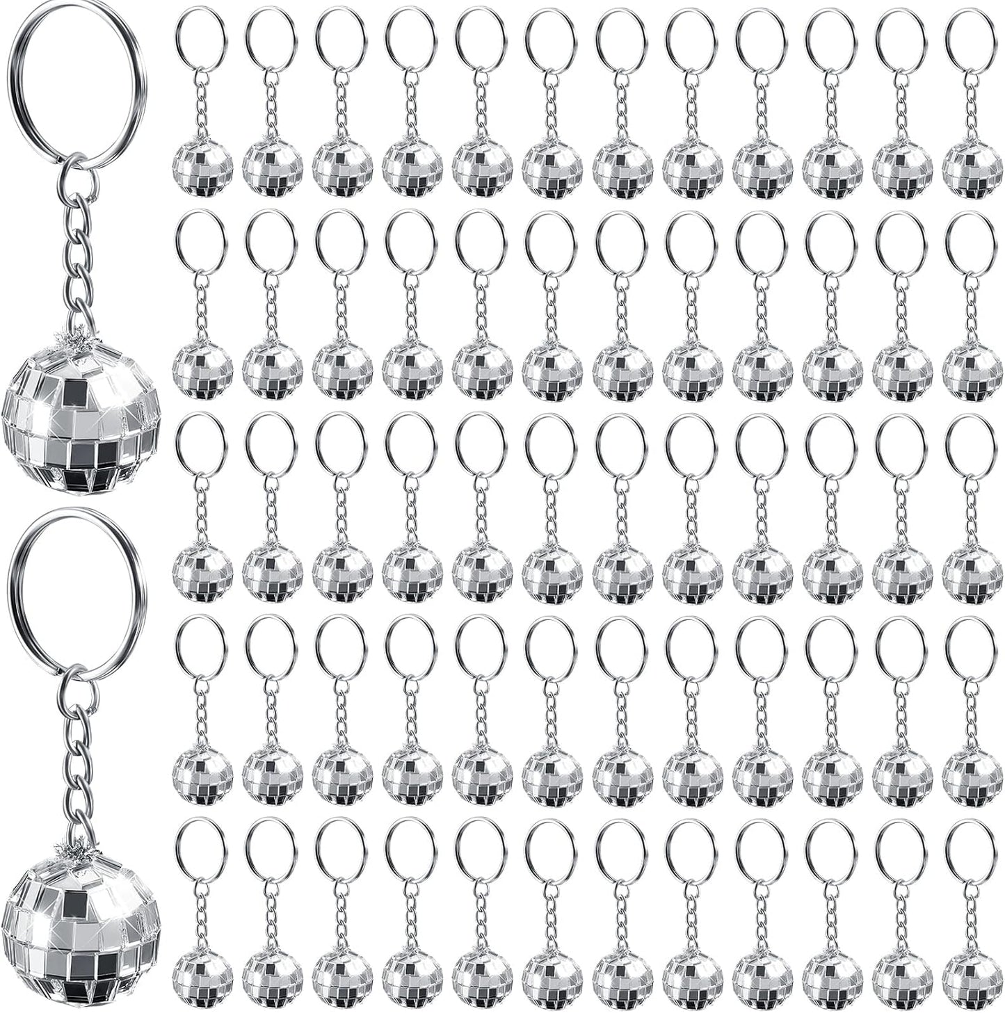 12 Pieces Mini Mirror Disco Ball Keychains Bulk Silver Disco Ball 70s 80s 90s Keychains Accessories Party Favors for Halloween Christmas Thanksgiving Party Supplies Decorations