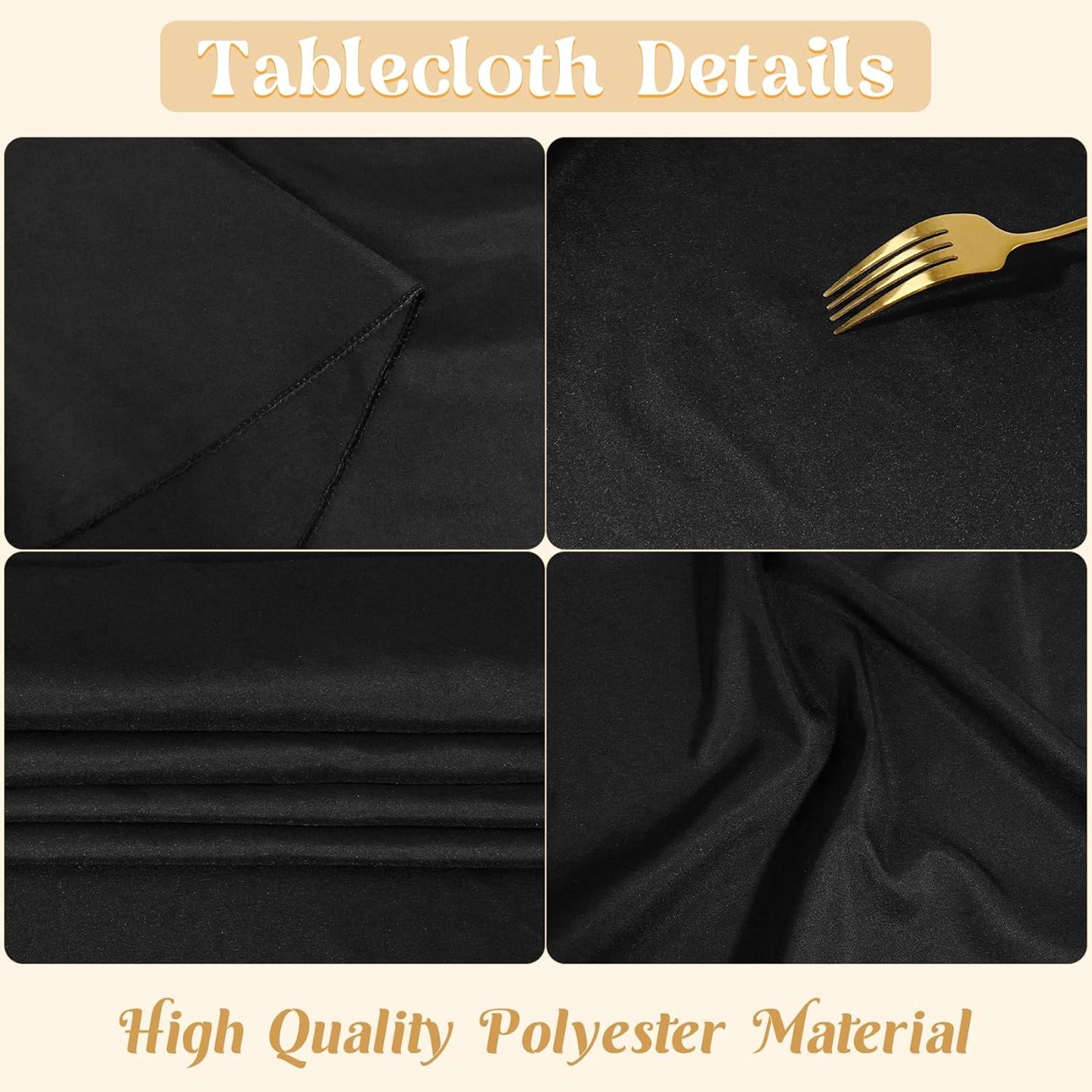 2 Pack 60 x 102 Inch Black Rectangle Tablecloth for 6 Foot Table Washable Reusable Outdoor Polyester Fabric Decorative Table Cover for Dining, Buffet, Camping, Baby Shower, Party