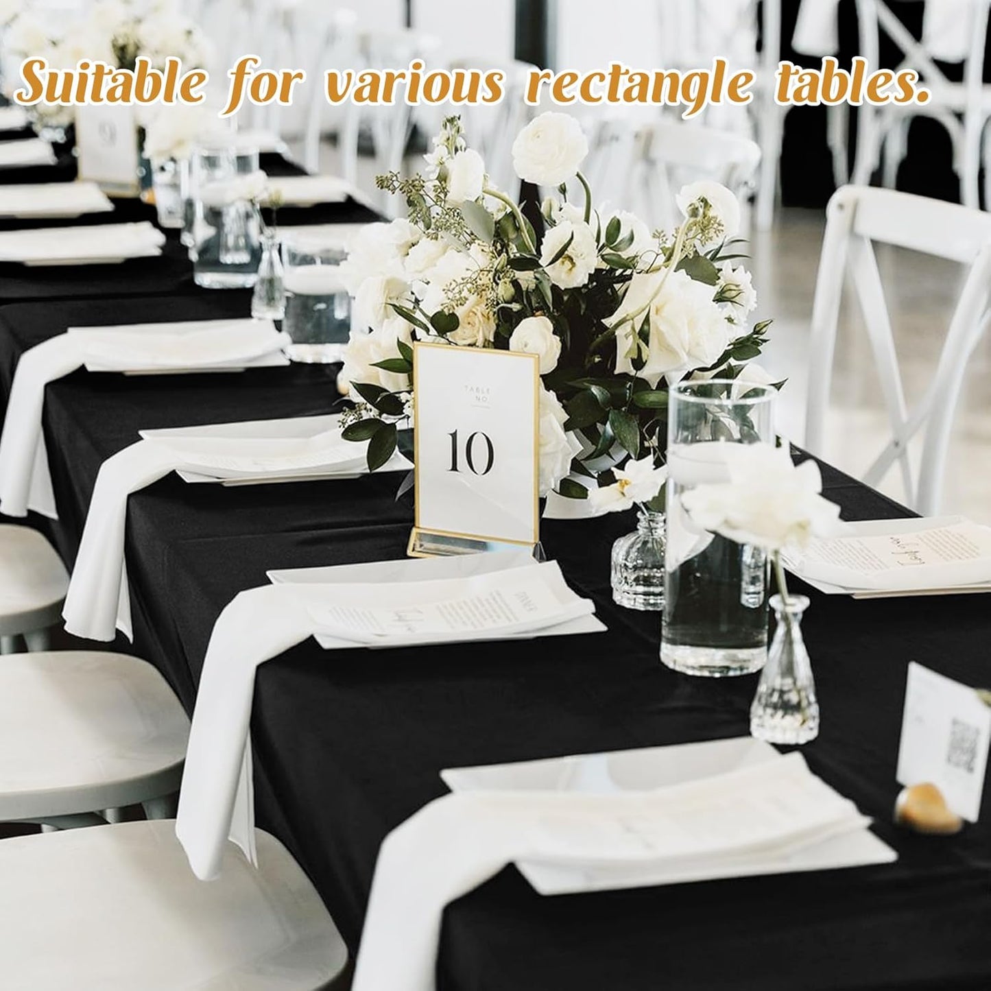 2 Pack 60 x 102 Inch Black Rectangle Tablecloth for 6 Foot Table Washable Reusable Outdoor Polyester Fabric Decorative Table Cover for Dining, Buffet, Camping, Baby Shower, Party