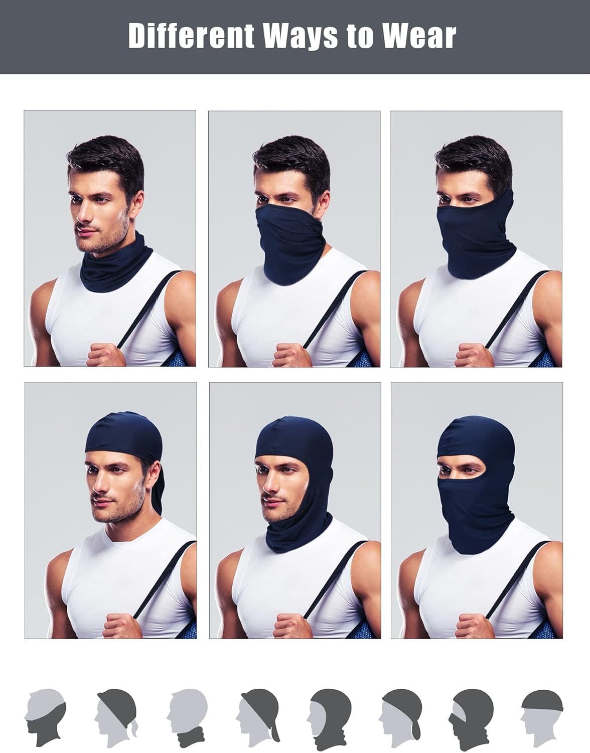 9 Pieces Balaclava Full Face Mask UV Sun Protection Face Cover Summer Cooling Neck Gaiter Breathable Windproof Hood (Black, Gray, Navy Blue), One Size