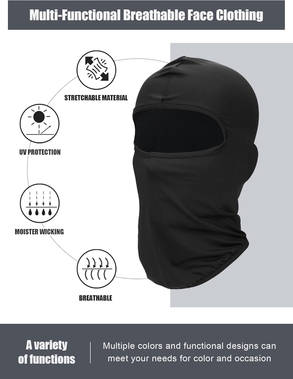 9 Pieces Balaclava Full Face Mask UV Sun Protection Face Cover Summer Cooling Neck Gaiter Breathable Windproof Hood (Black, Gray, Navy Blue), One Size
