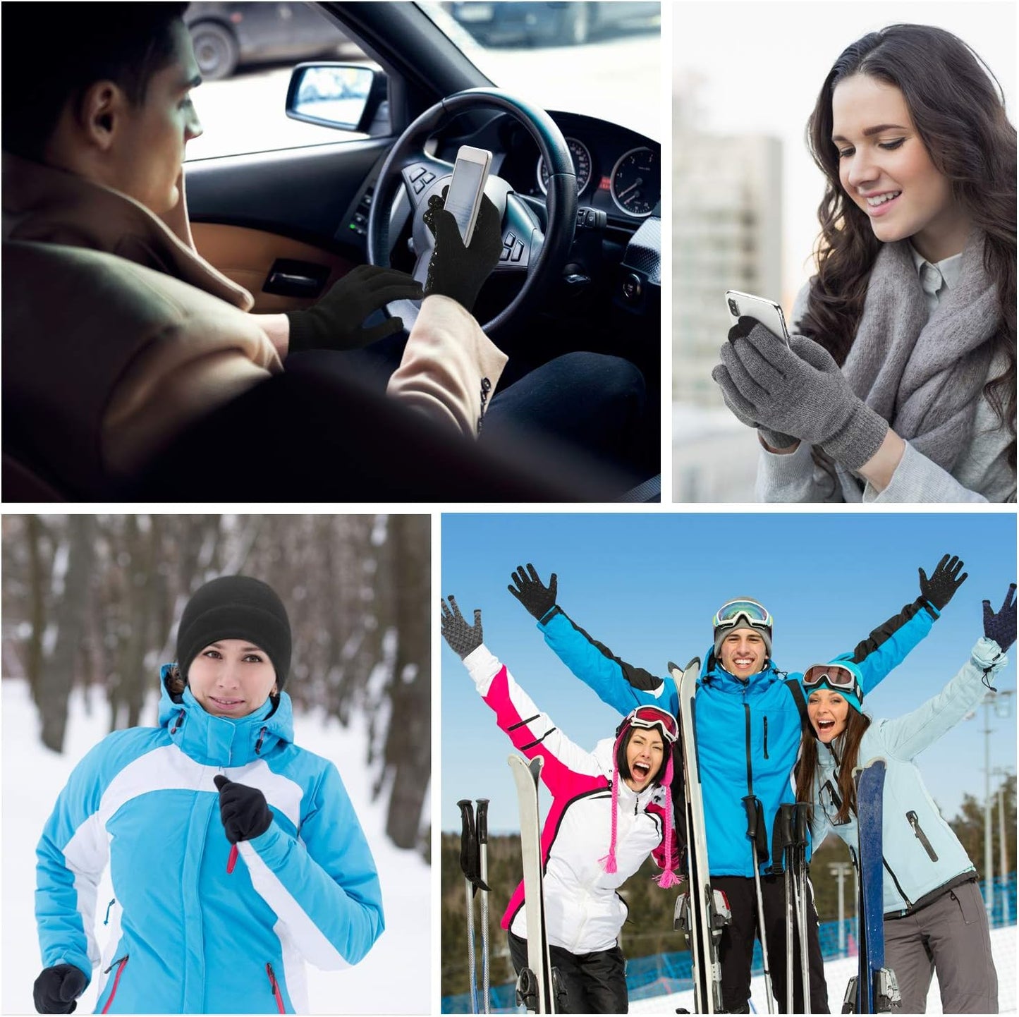 6 PCS Winter Warm Beanie Hat Fleece Cap and Touchscreen Thermal Anti-Slip Gloves