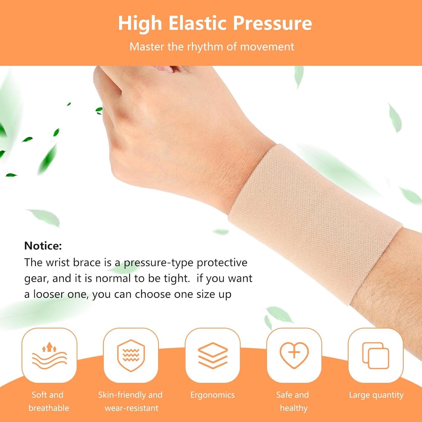 2 Pairs Compression Wrist Sleeve Compression Wrist Brace Wrist Supports Wrist Wraps Elastic Wristbands for Men and Women Tennis, Tendonitis, Carpal Tunnel (Beige, Medium)