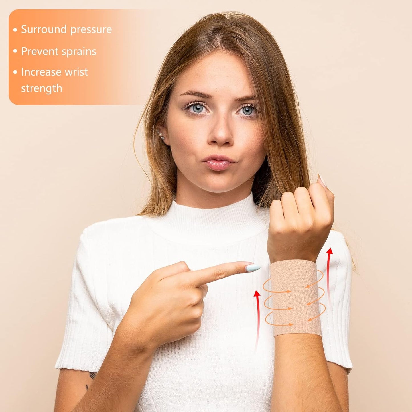 2 Pairs Compression Wrist Sleeve Compression Wrist Brace Wrist Supports Wrist Wraps Elastic Wristbands for Men and Women Tennis, Tendonitis, Carpal Tunnel (Beige, Medium)