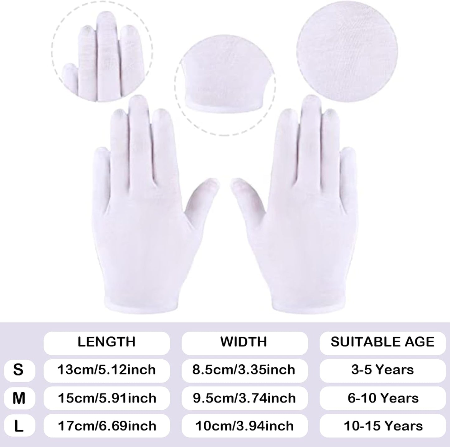 20 Pairs White Gloves Kids Cosplay Costume Cotton Girls Boys Wrist Formal for Halloween Party