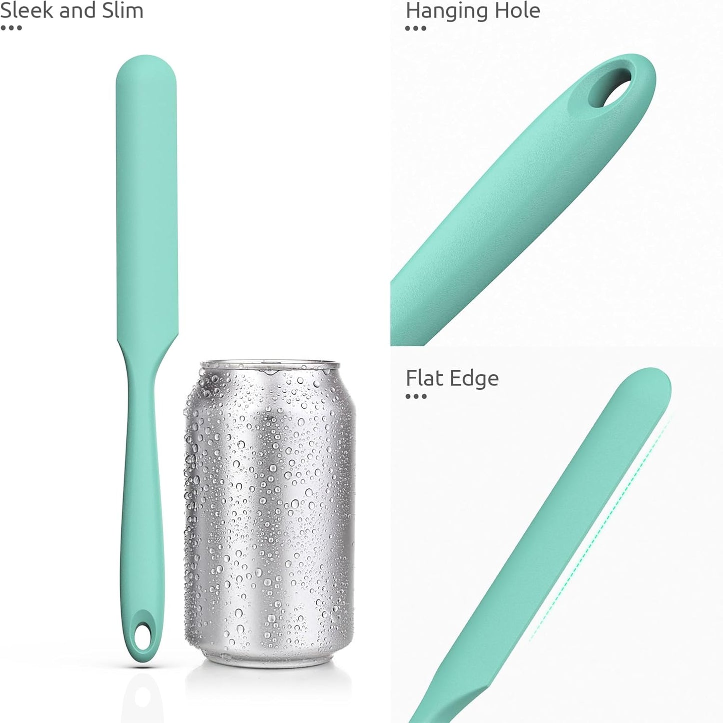 Skinny Silicone Jar Spatula: 600ºF Heat-Resistant Food-Grade 10in Long Narrow Sourdough Stirring Stick, Seamless Flexible Peanut Butter Spreader for Scraping Icing Bread Cream, Jam (Aqua Sky)