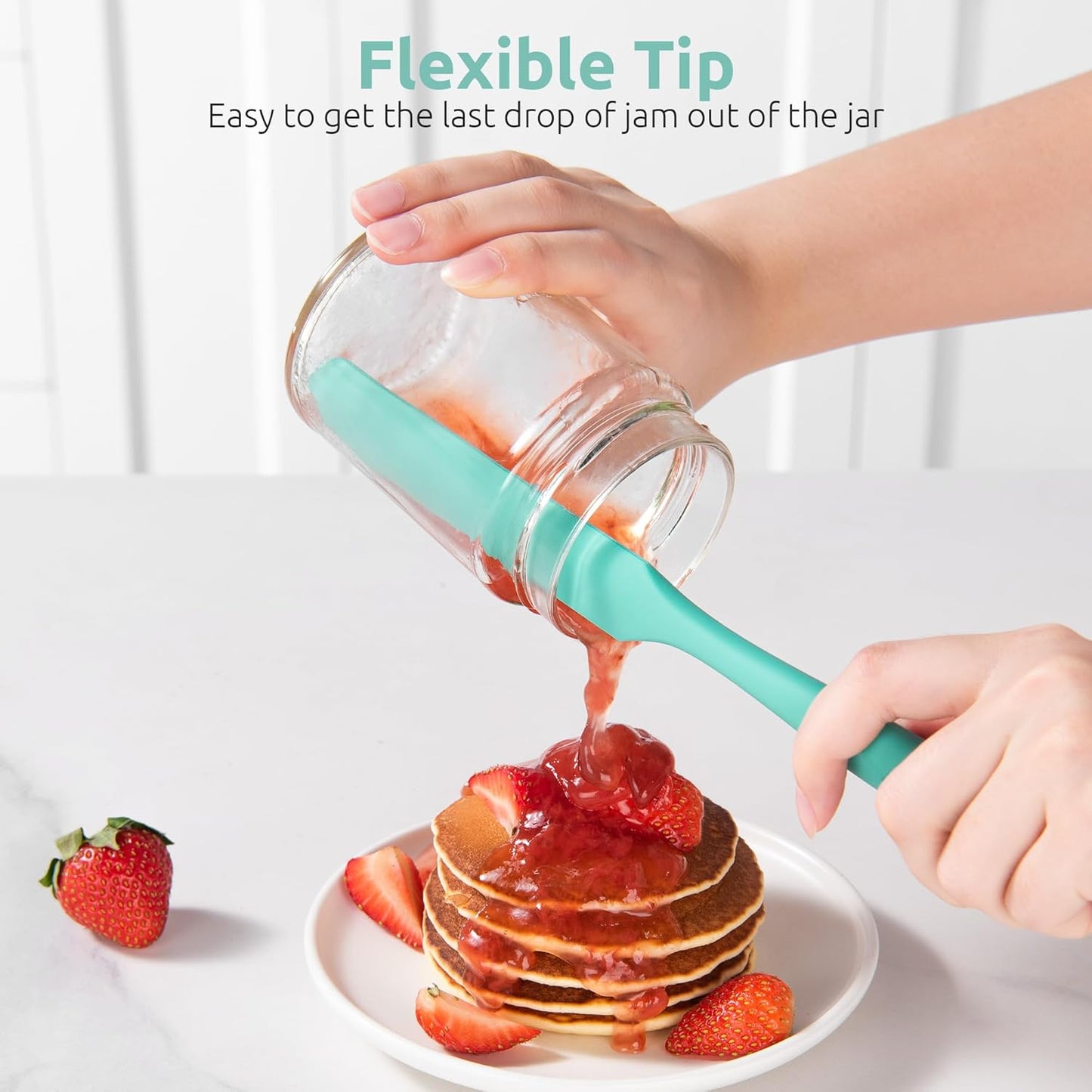 Skinny Silicone Jar Spatula: 600ºF Heat-Resistant Food-Grade 10in Long Narrow Sourdough Stirring Stick, Seamless Flexible Peanut Butter Spreader for Scraping Icing Bread Cream, Jam (Aqua Sky)