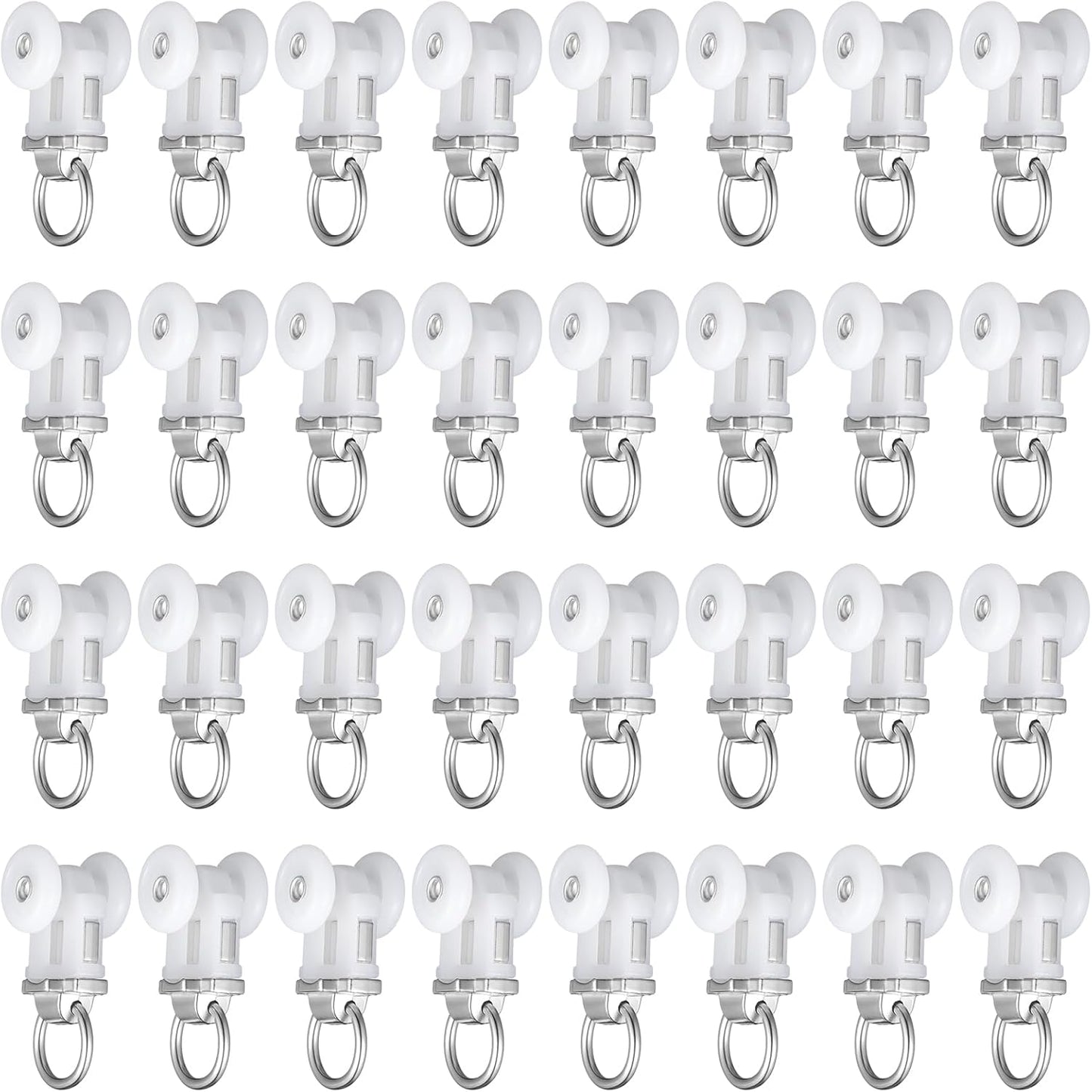 Curtain Track Roller Hooks Rail Pulleys Runners Plastic Ceiling Gliders Window Rod Dual Wheel Roller Carriers Mounted Curtain Track for Window Rail Rod Room Dividers(30 Pcs)