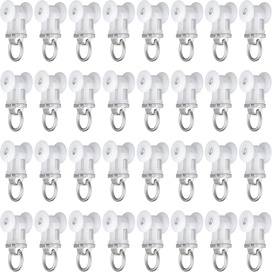 Curtain Track Roller Hooks Rail Pulleys Runners Plastic Ceiling Gliders Window Rod Dual Wheel Roller Carriers Mounted Curtain Track for Window Rail Rod Room Dividers(30 Pcs)