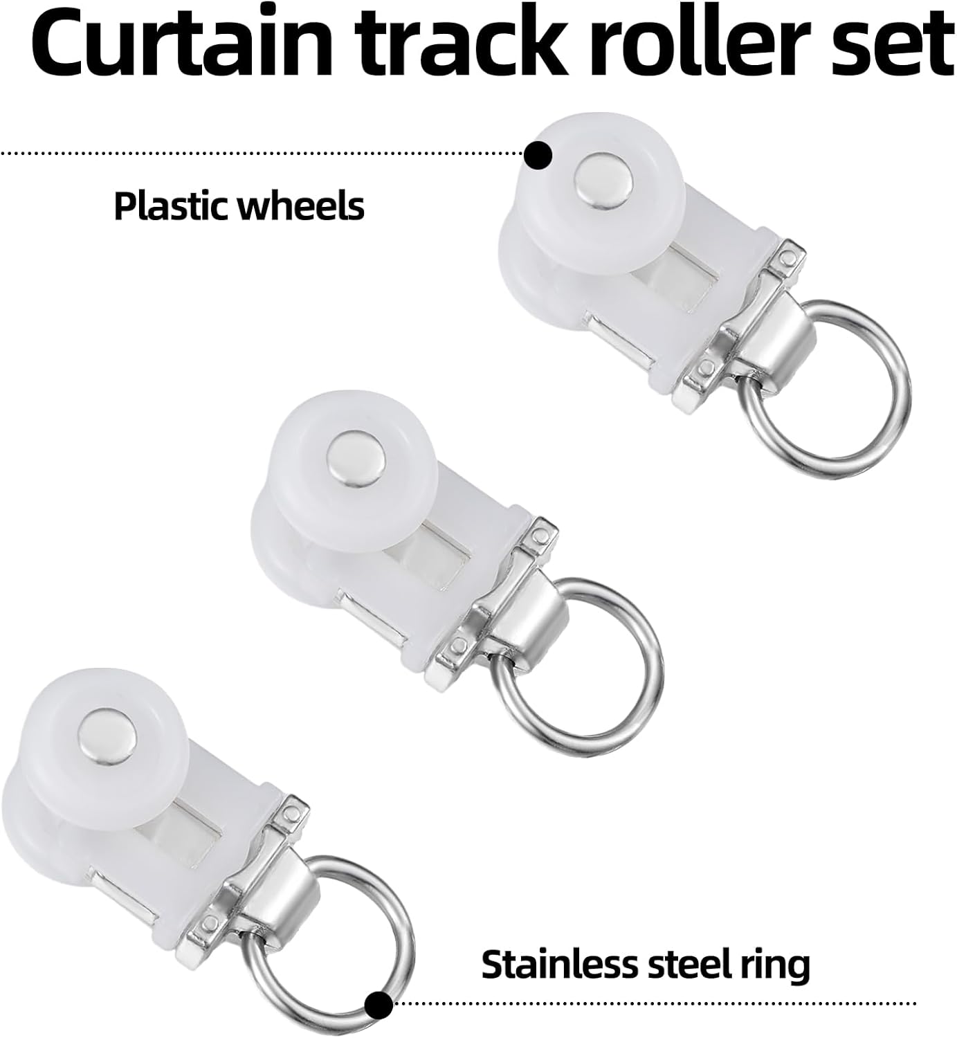 Curtain Track Roller Hooks Rail Pulleys Runners Plastic Ceiling Gliders Window Rod Dual Wheel Roller Carriers Mounted Curtain Track for Window Rail Rod Room Dividers(30 Pcs)
