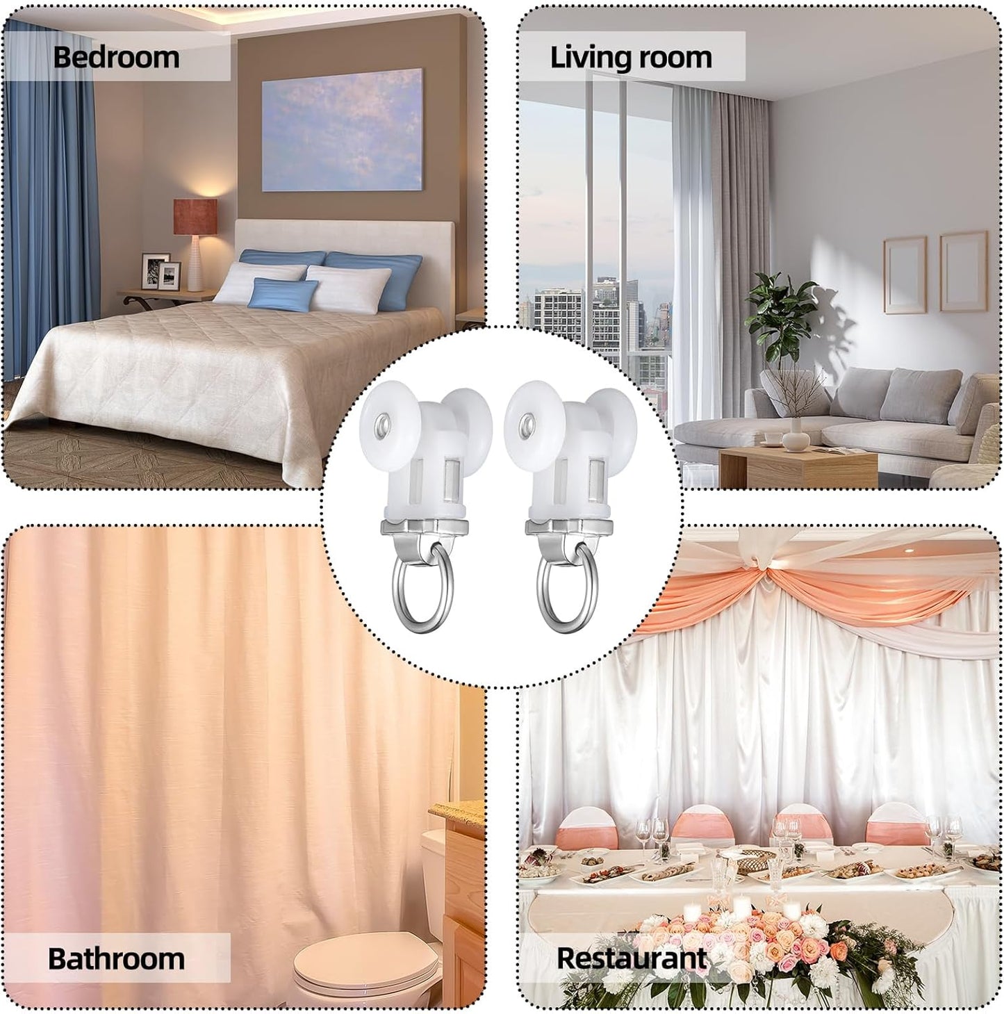 Curtain Track Roller Hooks Rail Pulleys Runners Plastic Ceiling Gliders Window Rod Dual Wheel Roller Carriers Mounted Curtain Track for Window Rail Rod Room Dividers(30 Pcs)