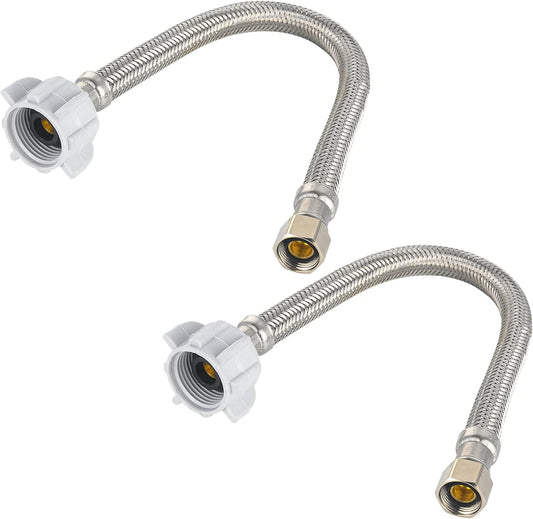 2-Pack  12-inch Toilet Water Supply Connector Line Braided Stainless Steel Hose, 7/8 Female Ballcock Thread x 3/8" COMP,(HOSE049)