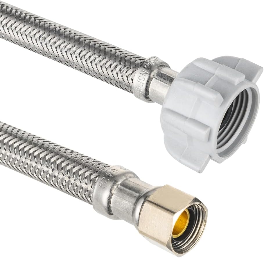 2-Pack  12-inch Toilet Water Supply Connector Line Braided Stainless Steel Hose, 7/8 Female Ballcock Thread x 3/8" COMP,(HOSE049)