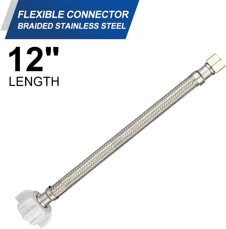 2-Pack  12-inch Toilet Water Supply Connector Line Braided Stainless Steel Hose, 7/8 Female Ballcock Thread x 3/8" COMP,(HOSE049)