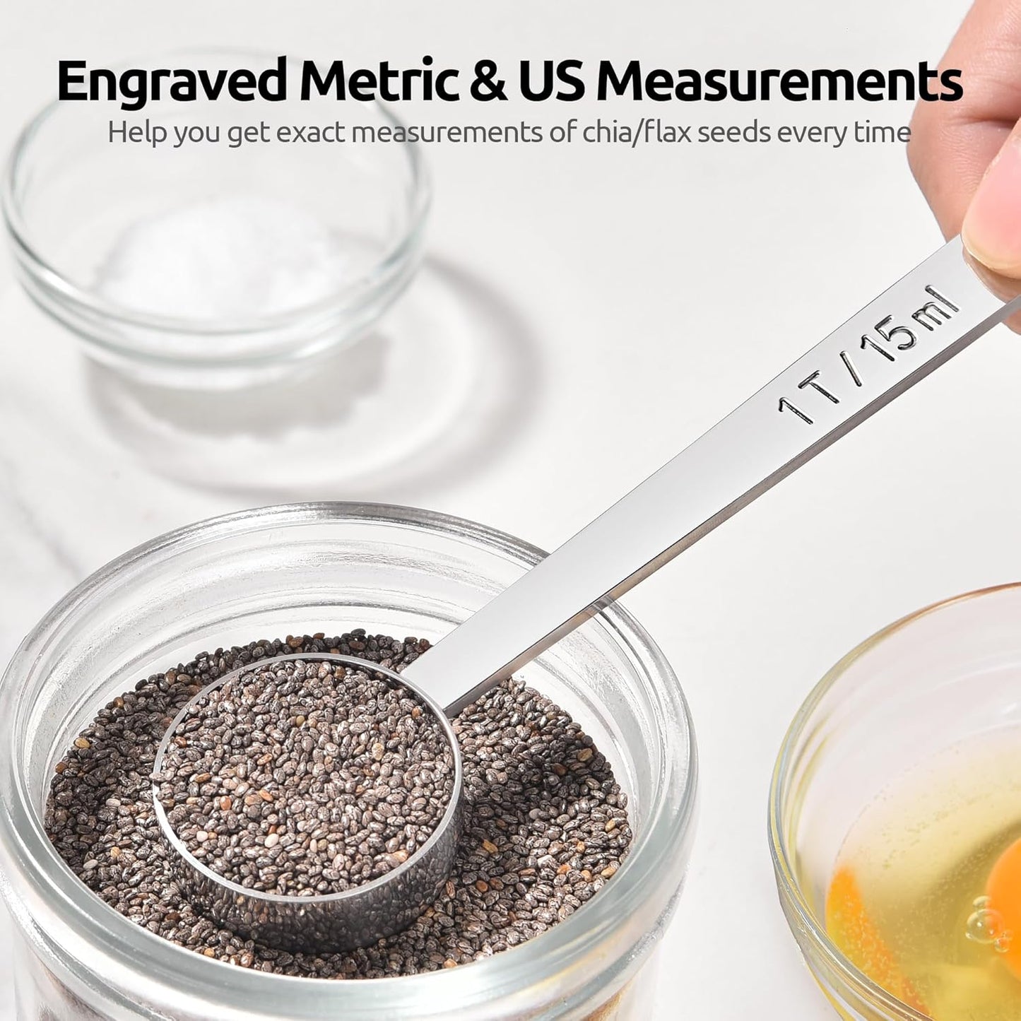 Coffee Scoop 1 Tablespoon: 18/8 Stainless Steel Measuring Scooper for Ground Coffee, Bean, Powder, Espresso, 4.3in Long Handle Metal Measure Spoon for Canister, Jar (1Tbsp/15ml)