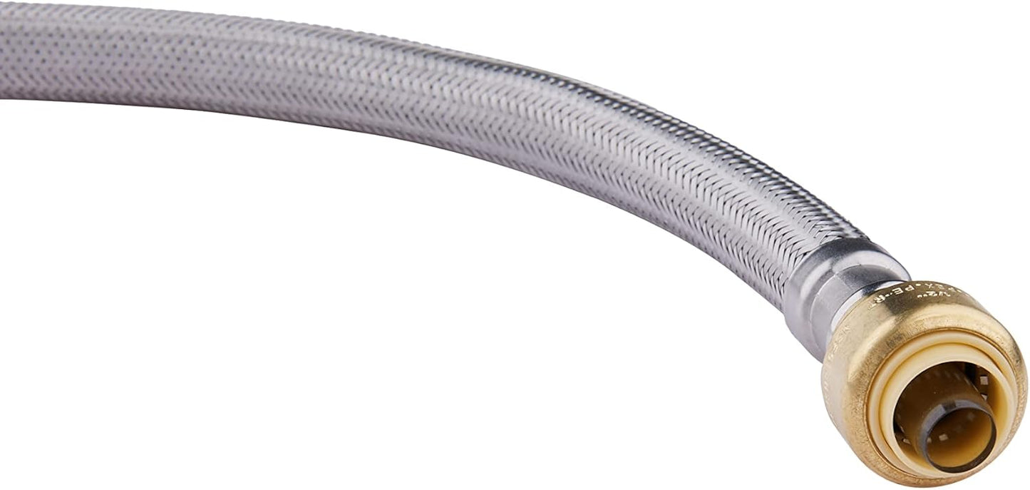 12-inch Length Flexible Connector Push-fit 1/2 inch x 3/4 inch FIP, Push-to-Connect Braided Stainless Steel Water Heater Hose,(HOSE030)