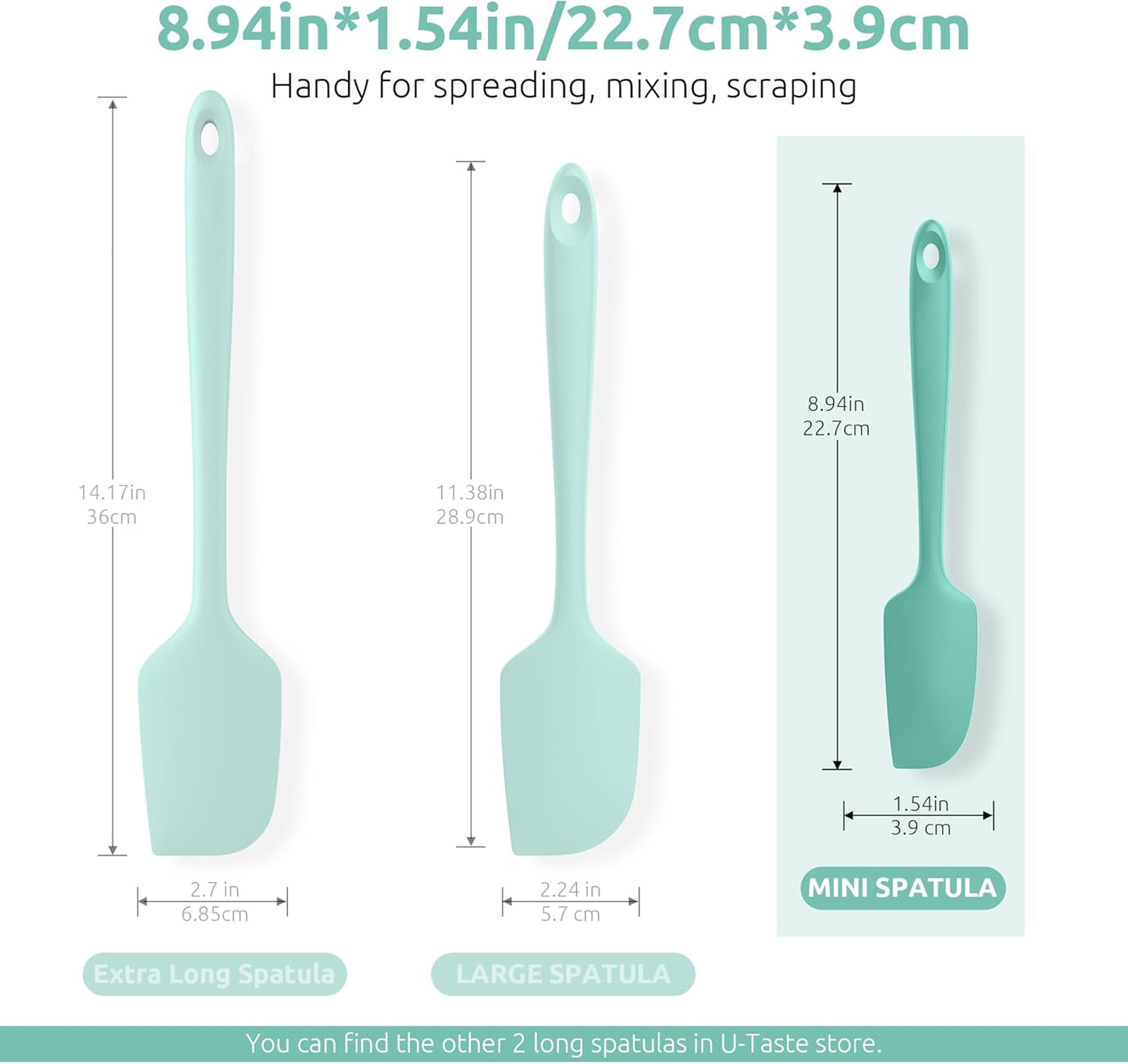 Small Mini Silicone Spatula: 9×2inch 600ºF Heat-Resistant Food-Grade Jar Scraper for Kitchen Use, Non-Stick Seamless Flexible Baking Utensil for Mixing, Scraping Jam in Bowl or Cup (Aqua Sky)