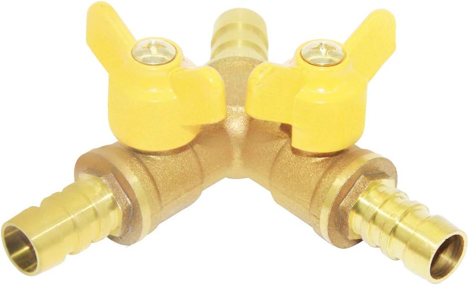 3 Way Shut Off Ball Valve, 3/8" Hose Barb 2 Switch Brass Y Shaped Valve