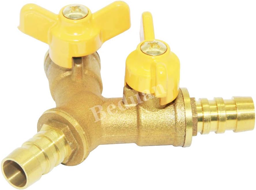 3 Way Shut Off Ball Valve, 3/8" Hose Barb 2 Switch Brass Y Shaped Valve