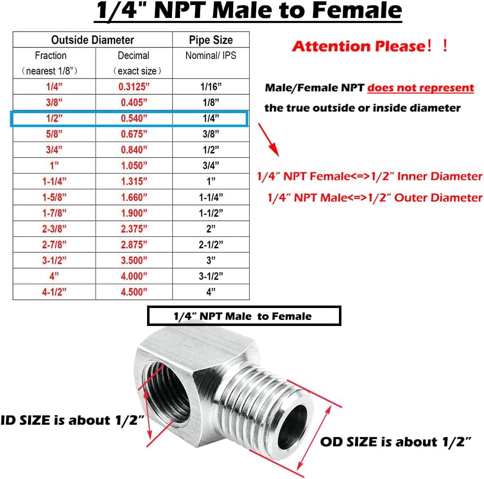 Stainless Steel Cast Pipe Fittings 90 Degree Barstock Street Elbow 1/4" NPT Male x 1/4" NPT Female Water Fuel Air
