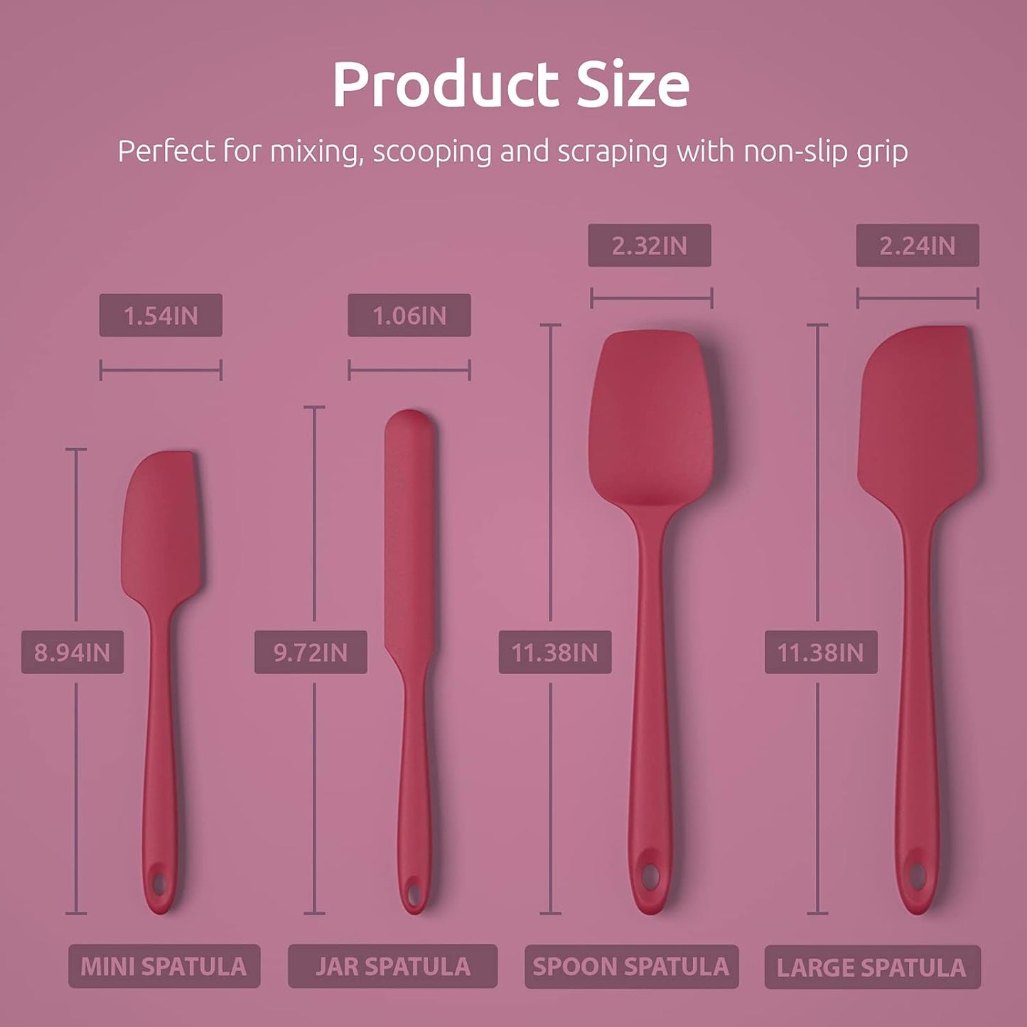 Silicone Spatula Set with 480 Degrees Fahrenheit Heat Resistant (Red)