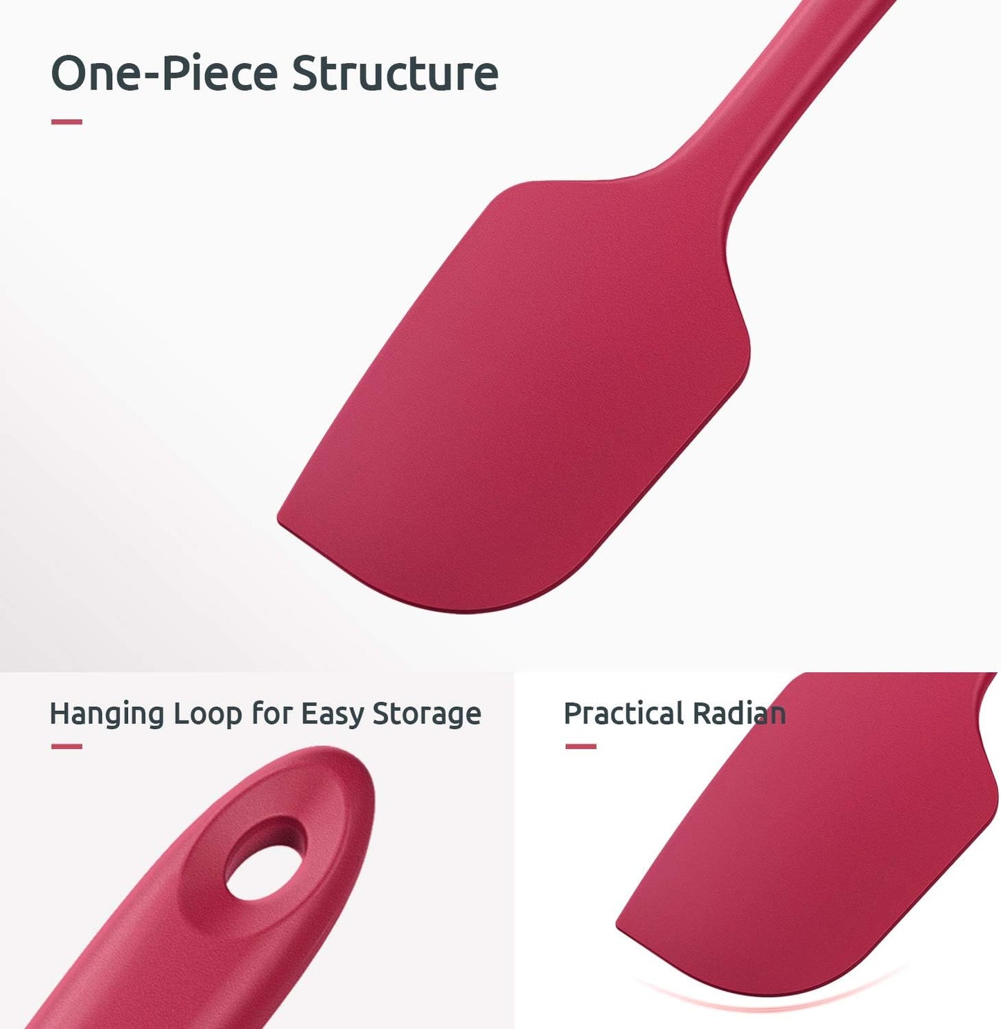Silicone Spatula Set with 480 Degrees Fahrenheit Heat Resistant (Red)