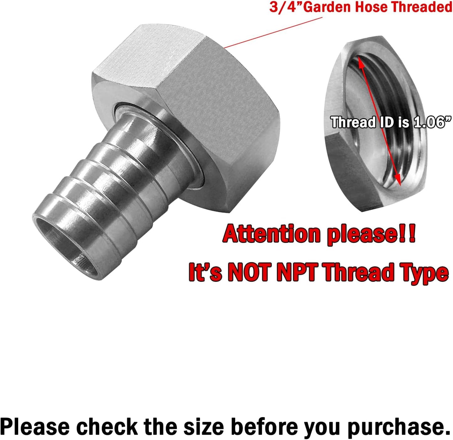 Stainless Steel Garden Hose Swivel Fitting 3/4" Barb x 3/4" GHT Female Threaded Adapter Connector Garden Hose Repair